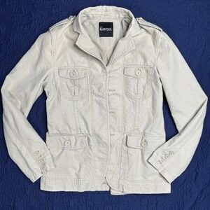 Guess Womens Safari chore Jacket Linen Cotton Blend Buttons Size Small Flawed‎